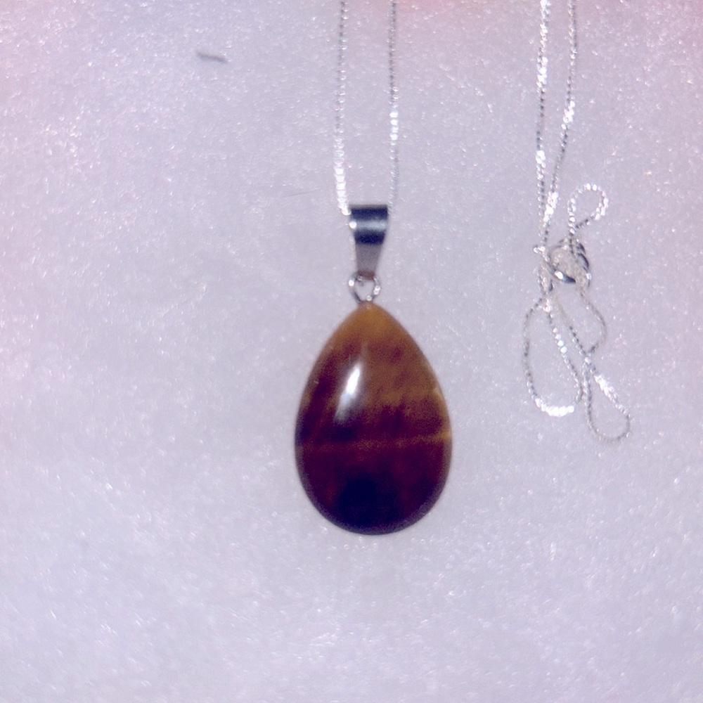 Boho hippie Tiger 🐅 Eye Sterling Silver Necklace 16”